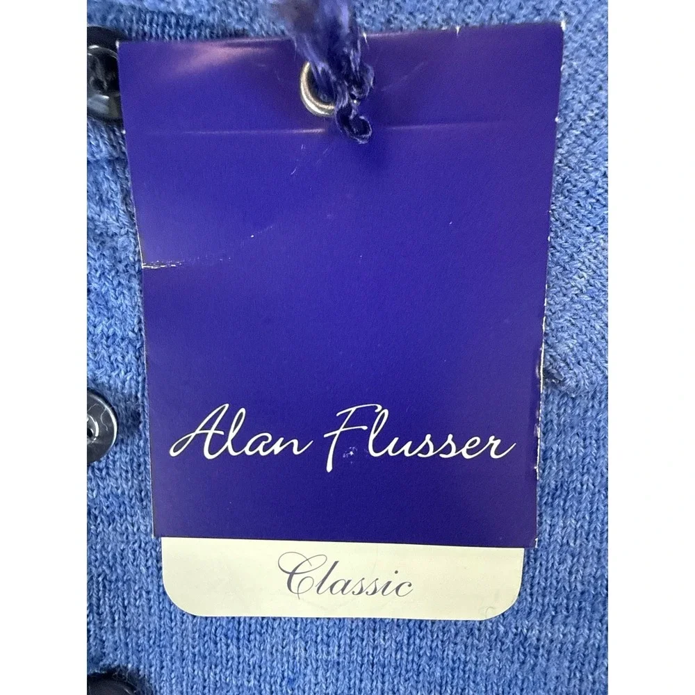 NWT Alan Flusser Polo Sweater‎ Mens XL Blue Merino Wool Long Sleeve Quiet Luxury